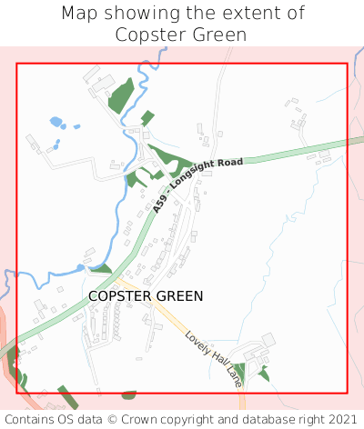 Map showing extent of Copster Green as bounding box