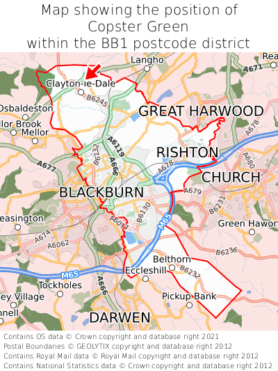 Map showing location of Copster Green within BB1