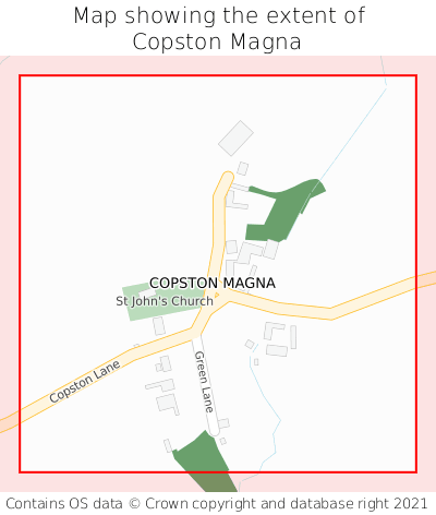 Map showing extent of Copston Magna as bounding box