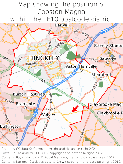 Map showing location of Copston Magna within LE10