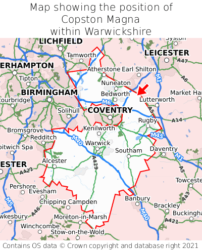 Map showing location of Copston Magna within Warwickshire