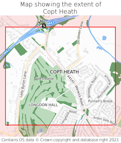 Map showing extent of Copt Heath as bounding box