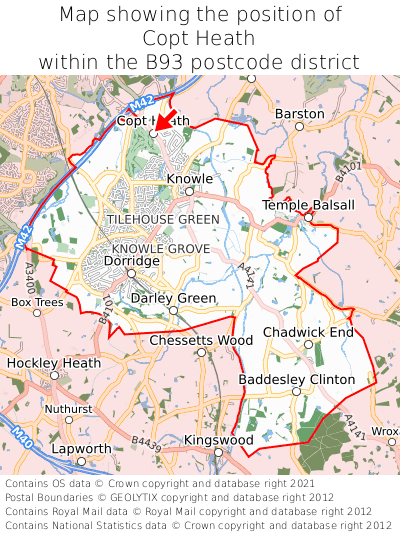 Map showing location of Copt Heath within B93