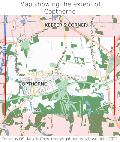 Map showing extent of Copthorne as bounding box