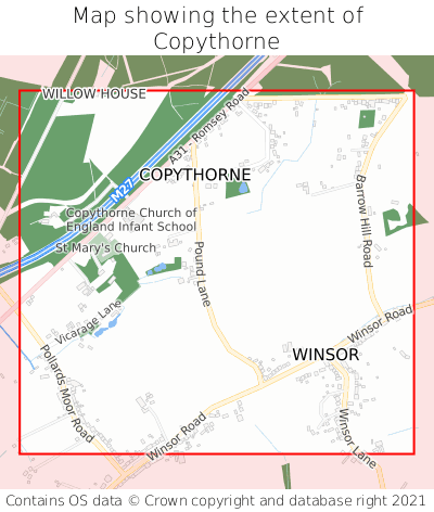 Map showing extent of Copythorne as bounding box