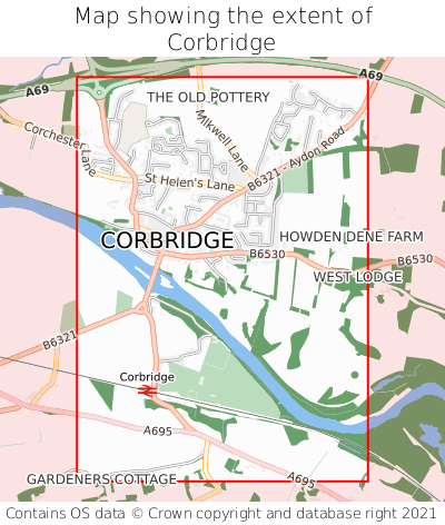 Map showing extent of Corbridge as bounding box