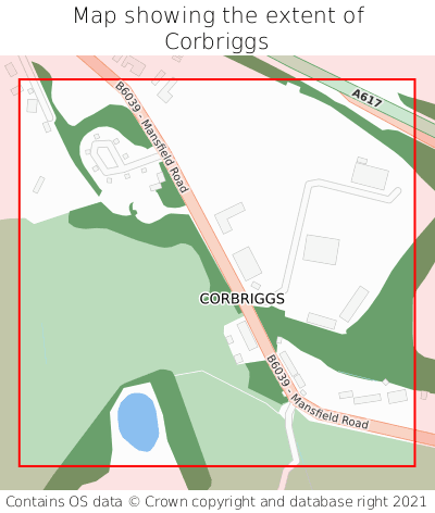 Map showing extent of Corbriggs as bounding box