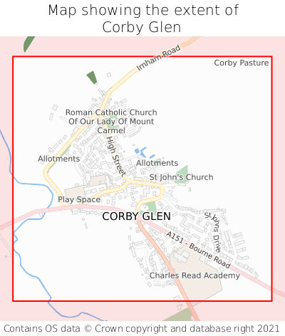 Map showing extent of Corby Glen as bounding box