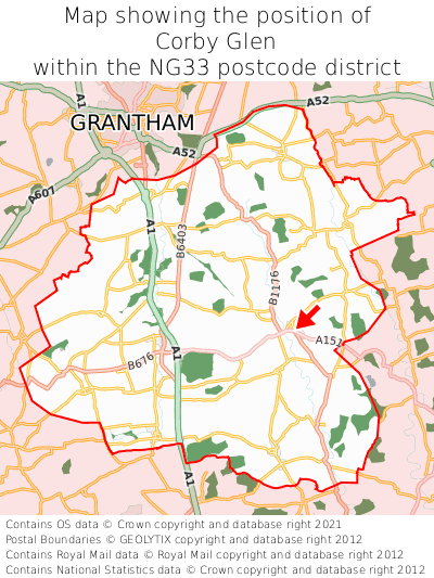 Map showing location of Corby Glen within NG33