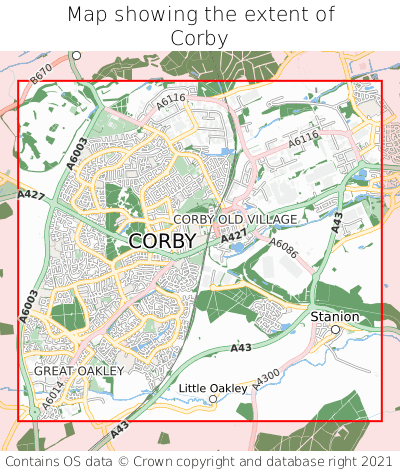 Map showing extent of Corby as bounding box