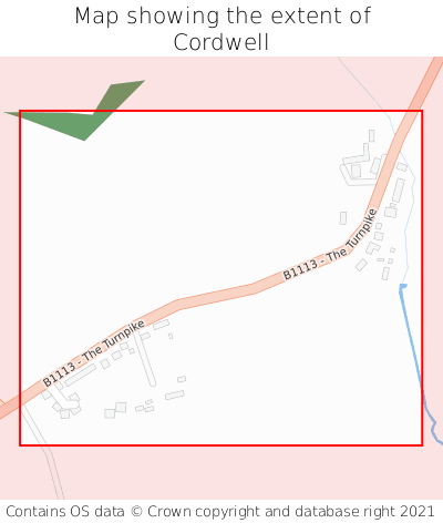 Map showing extent of Cordwell as bounding box