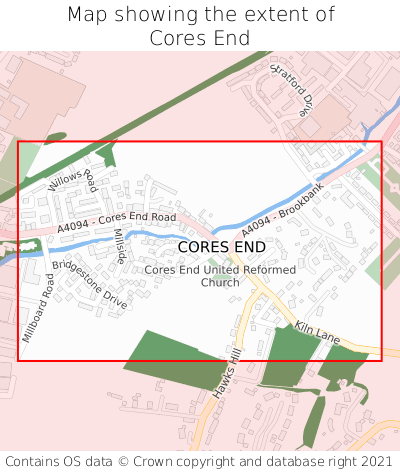 Map showing extent of Cores End as bounding box