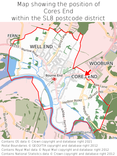 Map showing location of Cores End within SL8