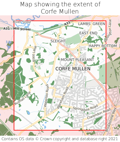 Map showing extent of Corfe Mullen as bounding box