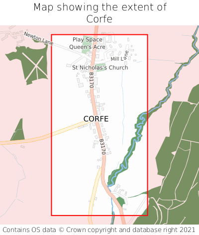 Map showing extent of Corfe as bounding box