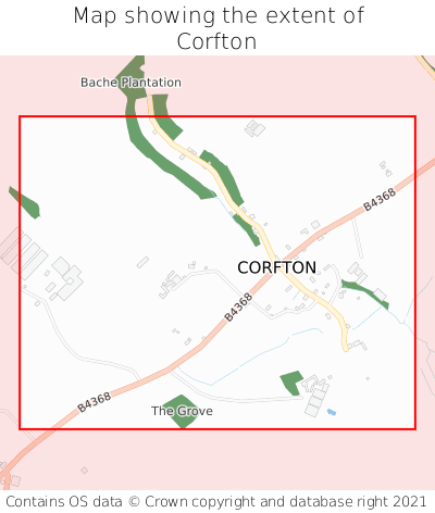 Map showing extent of Corfton as bounding box