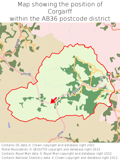 Map showing location of Corgarff within AB36
