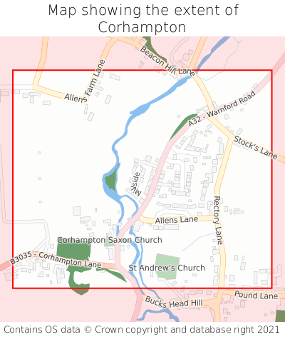 Map showing extent of Corhampton as bounding box