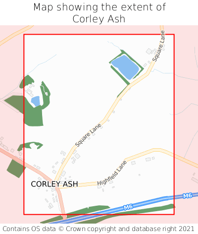 Map showing extent of Corley Ash as bounding box