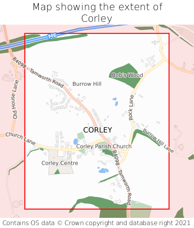 Map showing extent of Corley as bounding box