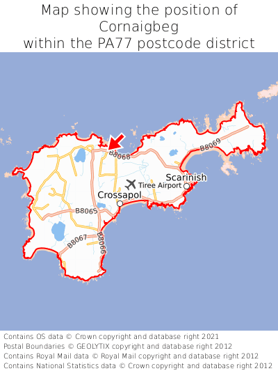 Map showing location of Cornaigbeg within PA77