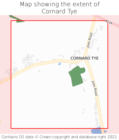 Map showing extent of Cornard Tye as bounding box
