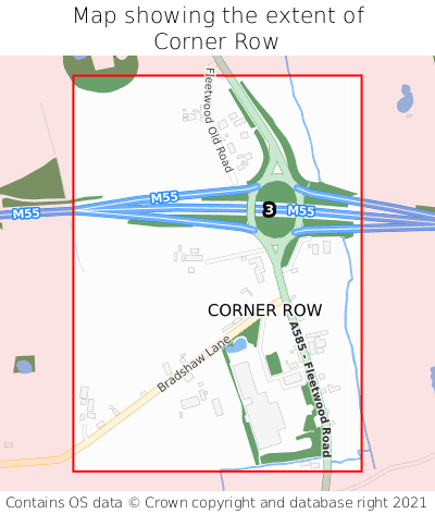Map showing extent of Corner Row as bounding box