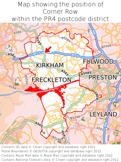 Map showing location of Corner Row within PR4