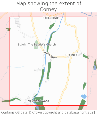 Map showing extent of Corney as bounding box