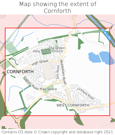Map showing extent of Cornforth as bounding box