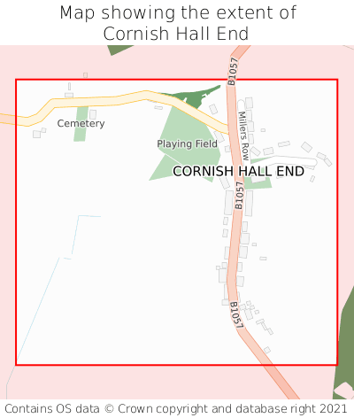 Map showing extent of Cornish Hall End as bounding box