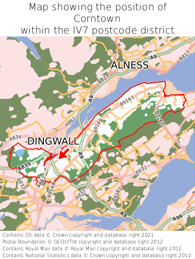 Map showing location of Corntown within IV7