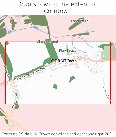 Map showing extent of Corntown as bounding box