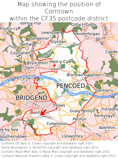 Map showing location of Corntown within CF35