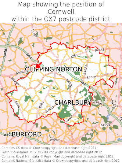 Map showing location of Cornwell within OX7