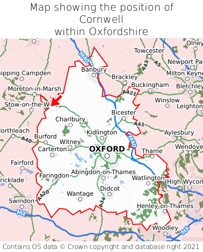Map showing location of Cornwell within Oxfordshire
