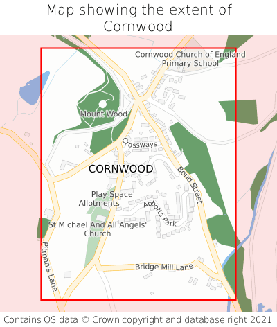 Map showing extent of Cornwood as bounding box