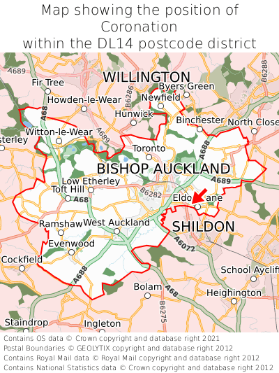 Map showing location of Coronation within DL14