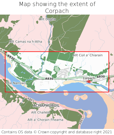 Map showing extent of Corpach as bounding box