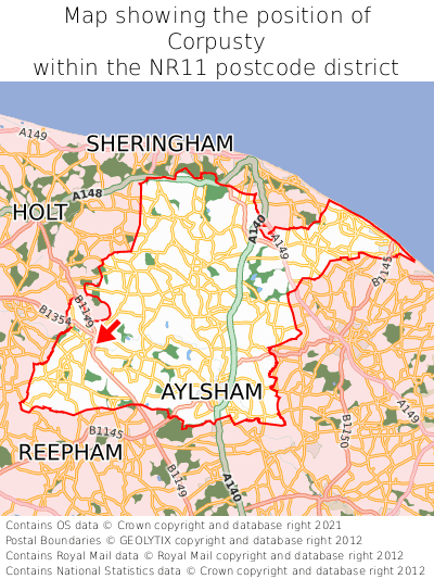 Map showing location of Corpusty within NR11
