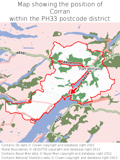 Map showing location of Corran within PH33