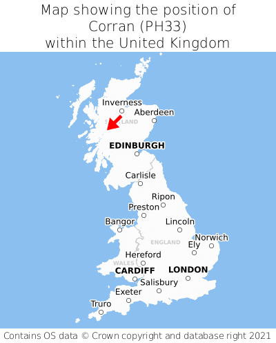 Map showing location of Corran within the UK