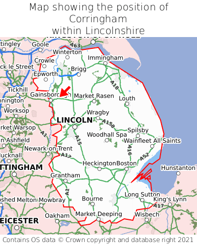 Map showing location of Corringham within Lincolnshire