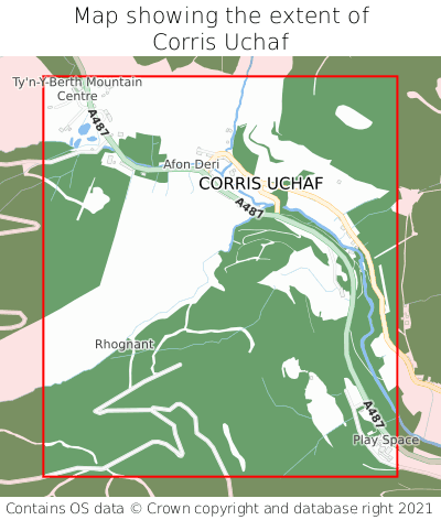 Map showing extent of Corris Uchaf as bounding box