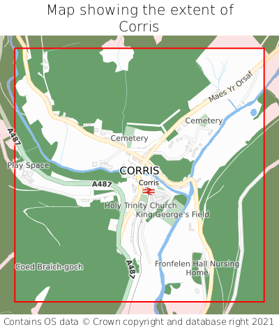 Map showing extent of Corris as bounding box