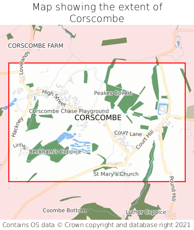 Map showing extent of Corscombe as bounding box