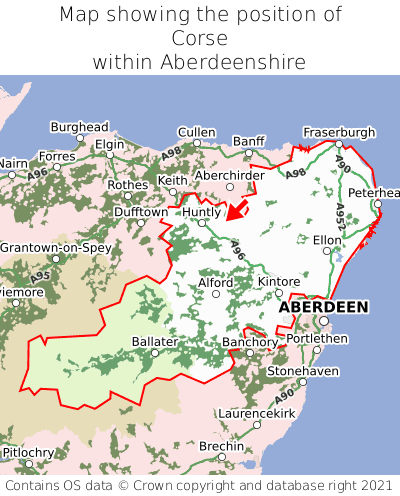 Map showing location of Corse within Aberdeenshire