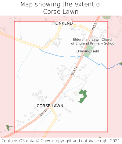 Map showing extent of Corse Lawn as bounding box