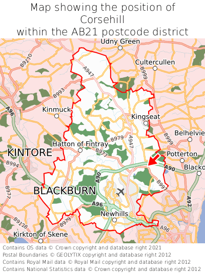 Map showing location of Corsehill within AB21