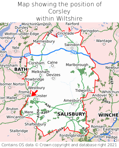 Map showing location of Corsley within Wiltshire